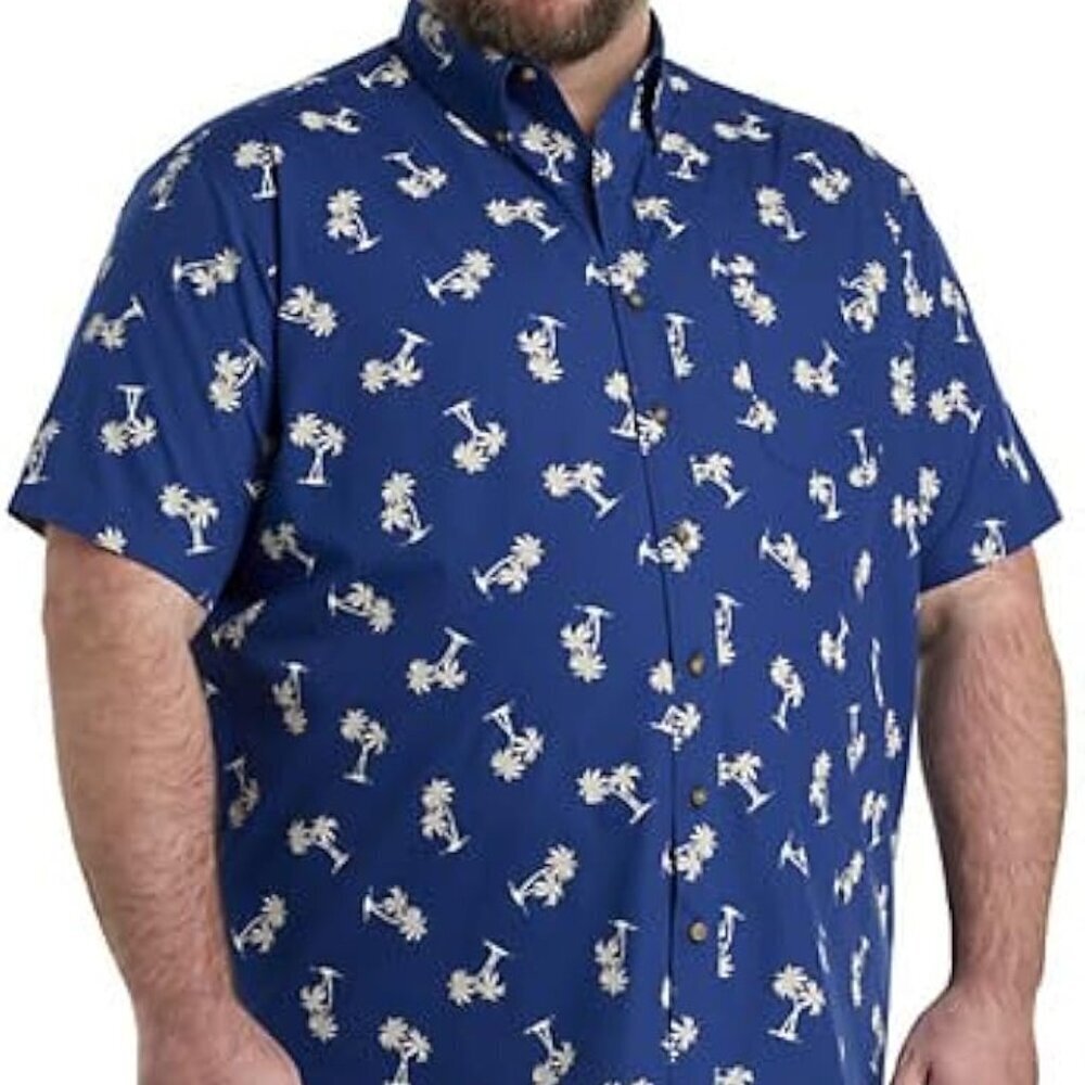 HB Fit by DXL Mens Harbor Bay Easy-Care Palm-Print Sport Shirt